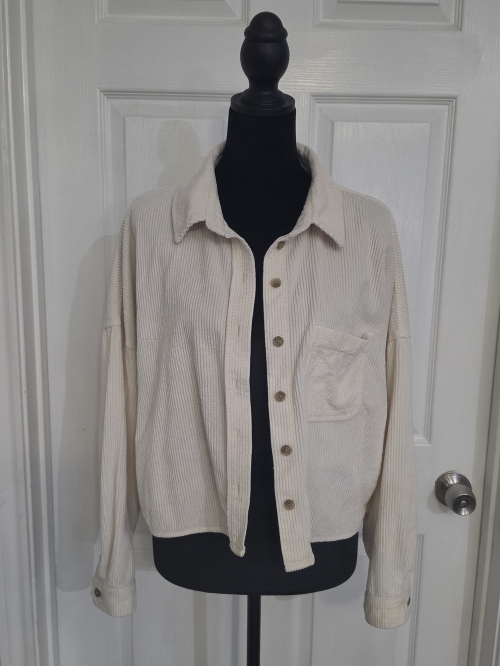 American Eagle Outfitters Neutral Cream Corduroy Button-Front Jacket